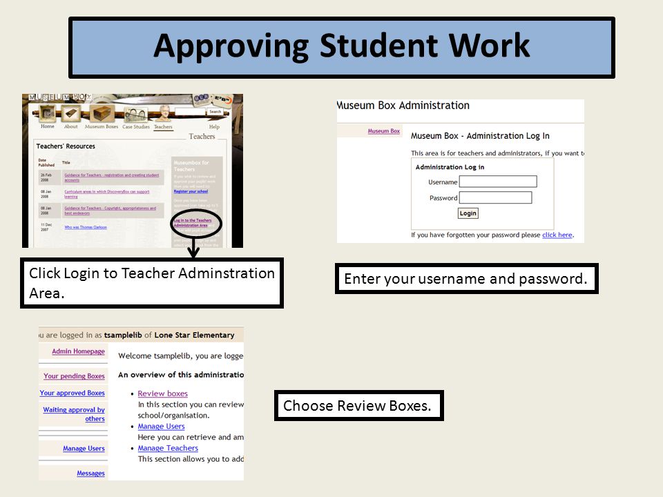 Approving Student Work Click Login to Teacher Adminstration Area.