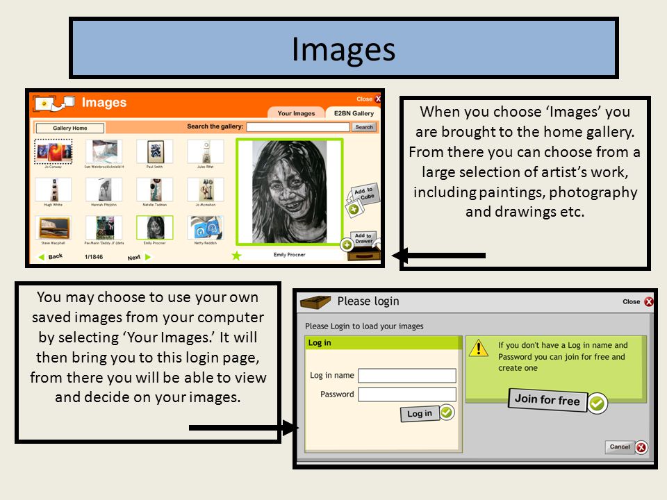 Images When you choose ‘Images’ you are brought to the home gallery.