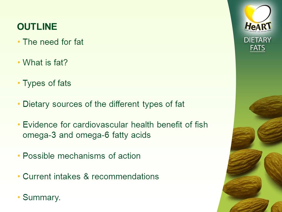 Dietary Fats Outline The Need For Fat What Is Fat Types Of Fats Dietary Sources Of The Different Types Of Fat Evidence For Cardiovascular Health Benefit Ppt Download