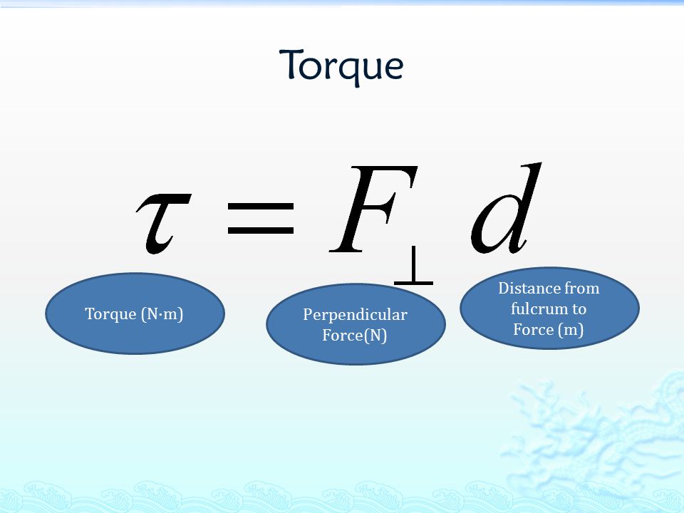 Torque (N·m) Perpendicular Force(N) Distance from fulcrum to Force (m)