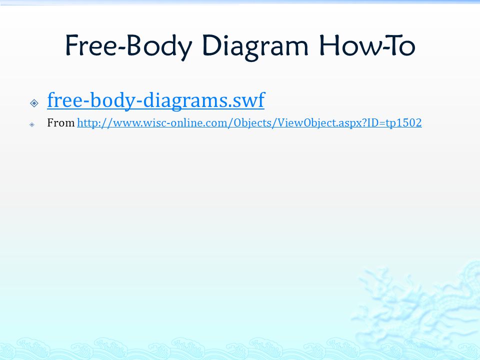 Free-Body Diagram How-To  free-body-diagrams.swf free-body-diagrams.swf  From   ID=tp1502http://  ID=tp1502