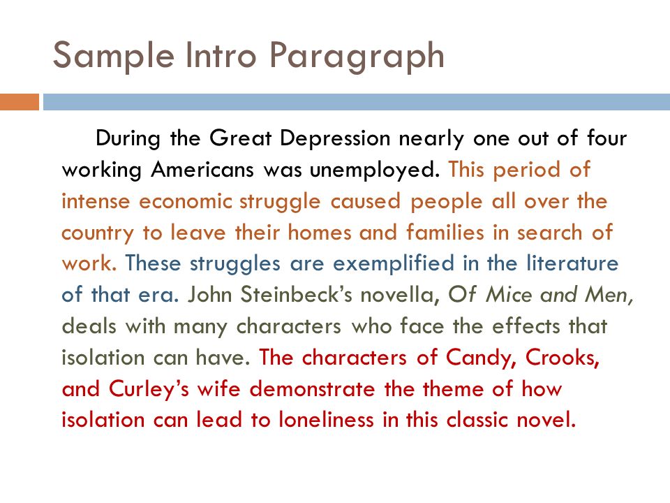 Sample Intro Paragraph During the Great Depression nearly one out of four working Americans was unemployed.