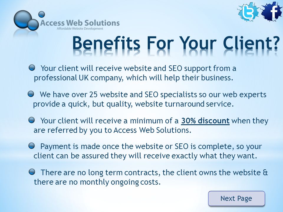 Your client will receive website and SEO support from a professional UK company, which will help their business.