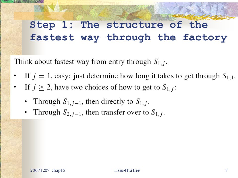 chap15Hsiu-Hui Lee8 Step 1: The structure of the fastest way through the factory