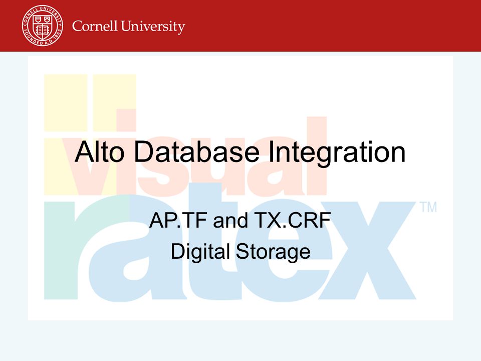 Alto Database Integration AP.TF and TX.CRF Digital Storage