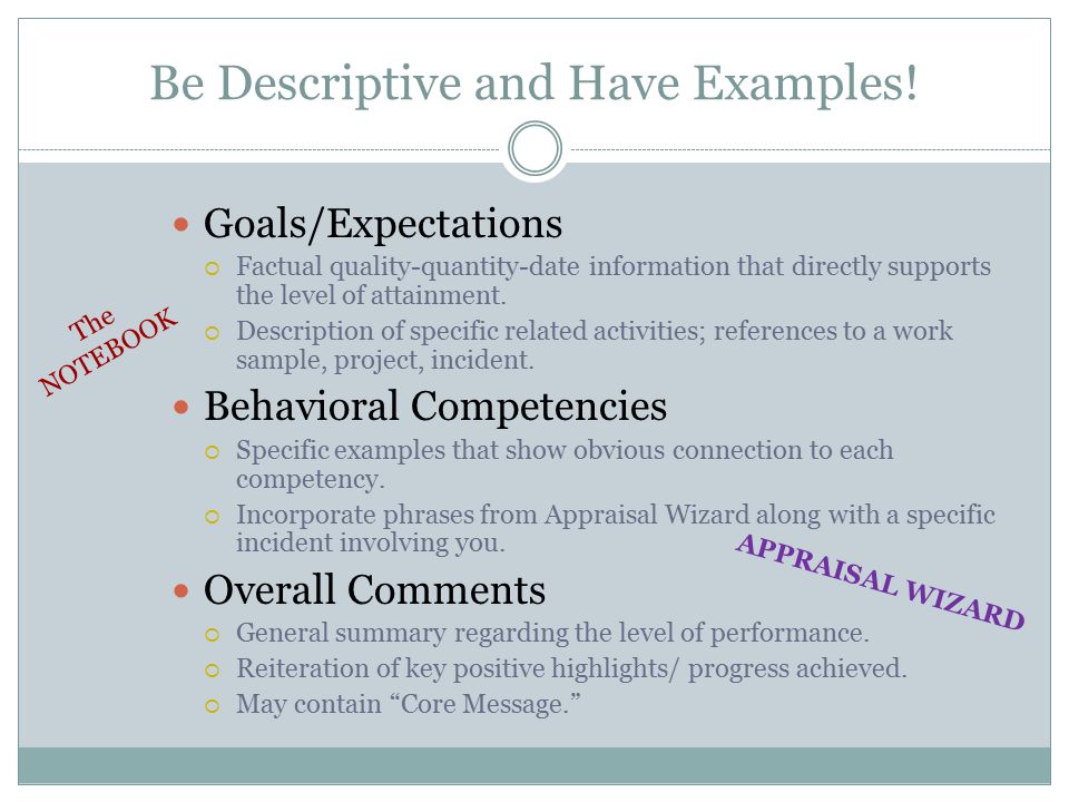 Be Descriptive and Have Examples.