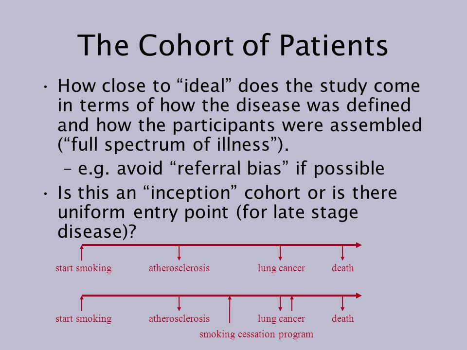 The Cohort of Patients How close to ideal does the study come in terms of how the disease was defined and how the participants were assembled ( full spectrum of illness ).