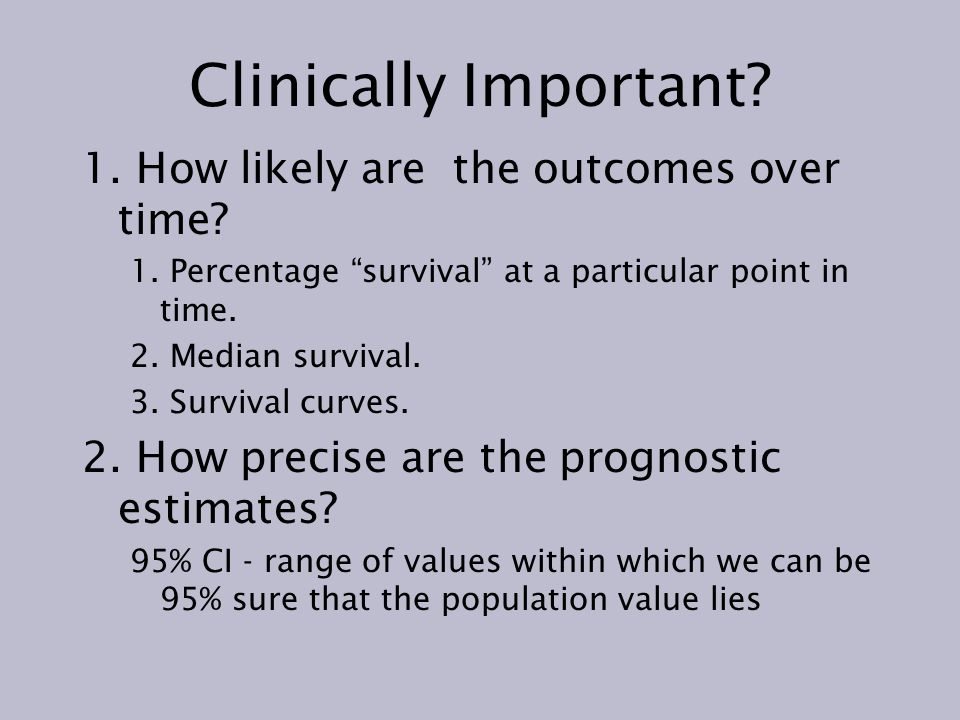 Clinically Important. 1. How likely are the outcomes over time.