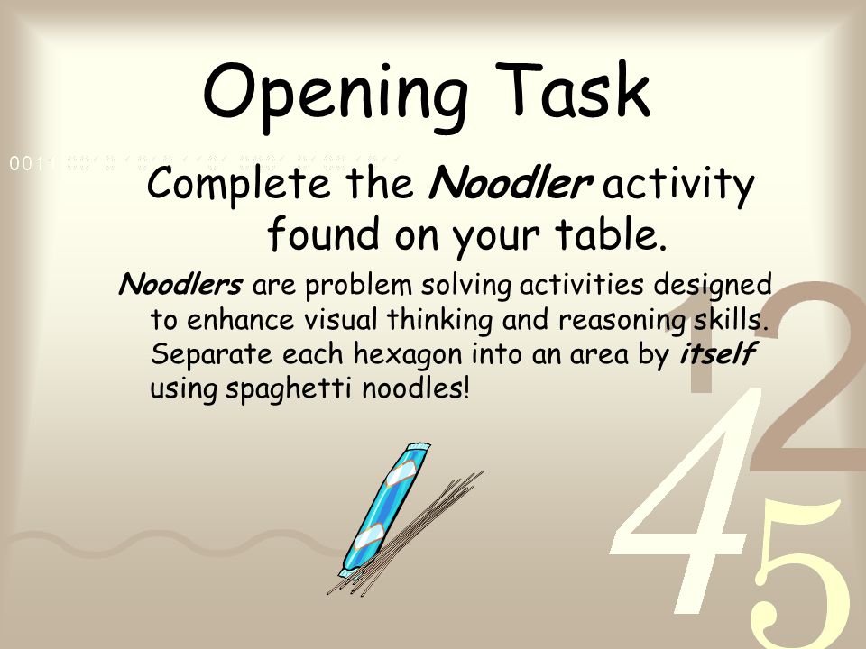 Opening Task Complete the Noodler activity found on your table.