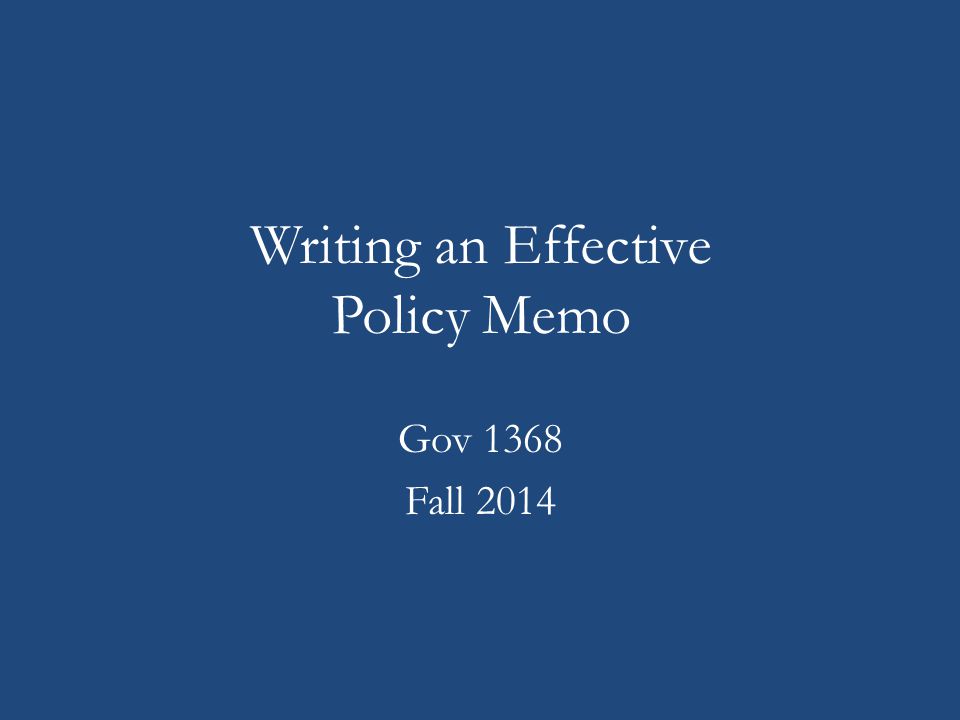 Policy Memo Writing Sample