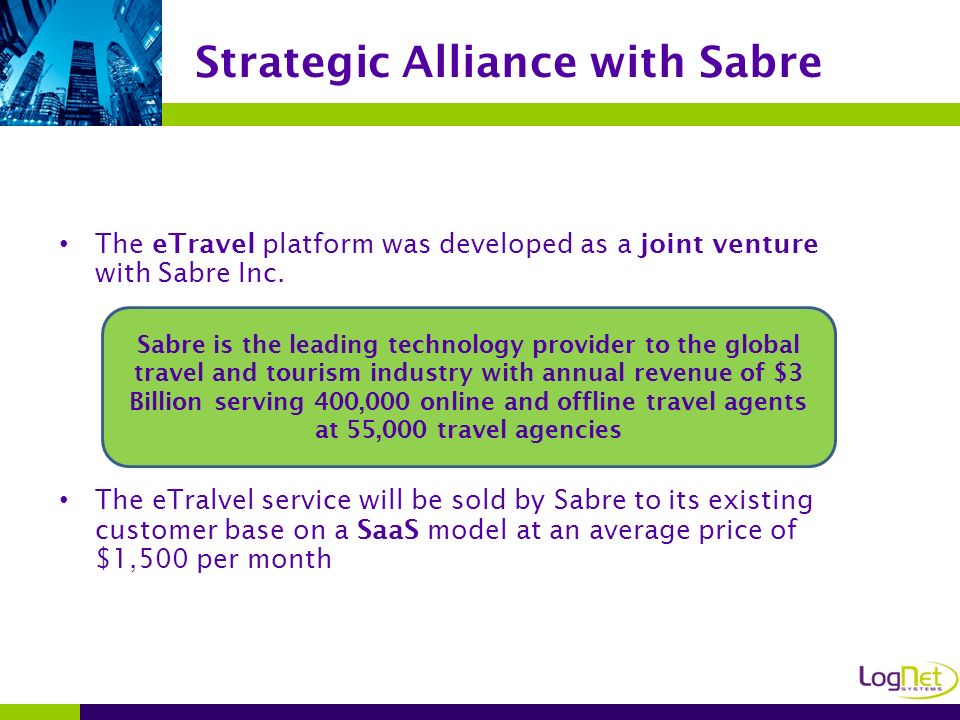 The eTravel platform was developed as a joint venture with Sabre Inc.