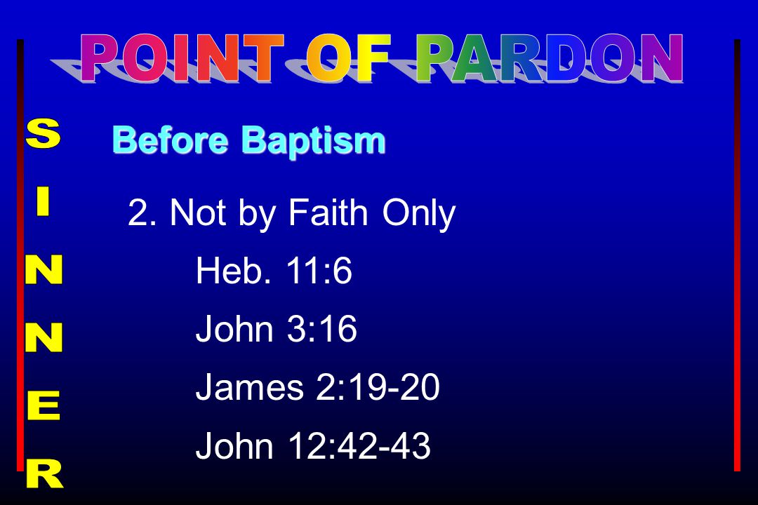2. Not by Faith Only Heb. 11:6 John 3:16 James 2:19-20 John 12:42-43