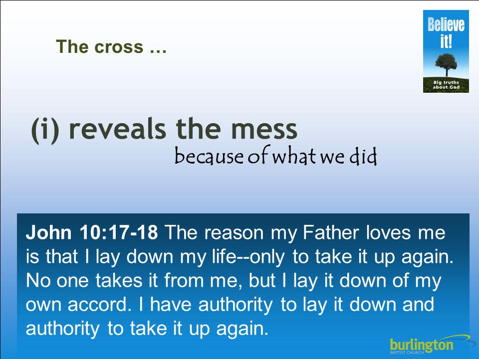 John 10:17-18 The reason my Father loves me is that I lay down my life--only to take it up again.