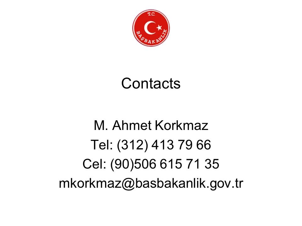 Contacts M. Ahmet Korkmaz Tel: (312) Cel: (90)