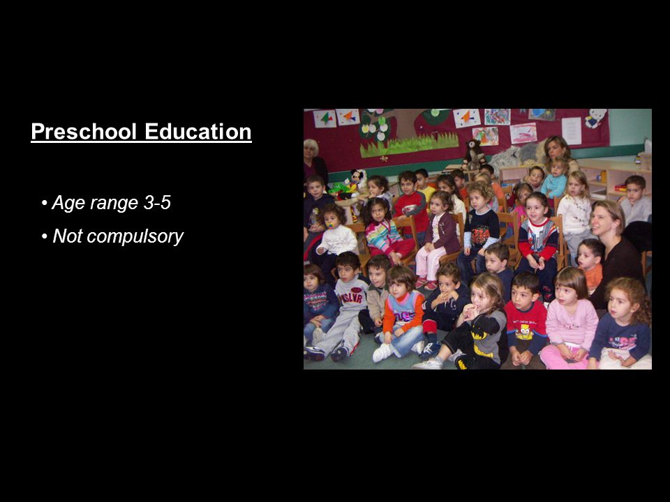 Preschool Education Age range 3-5 Not compulsory