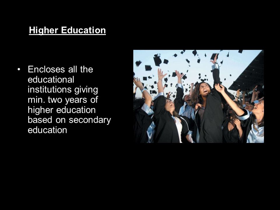 Higher Education Encloses all the educational institutions giving min.