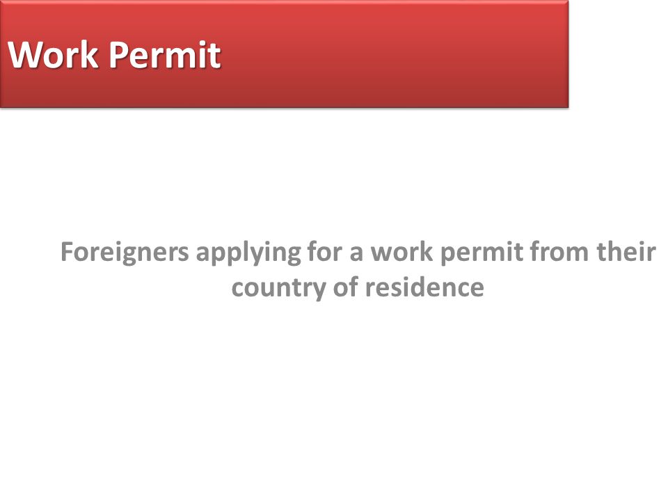 Work Permit Foreigners applying for a work permit from their country of residence