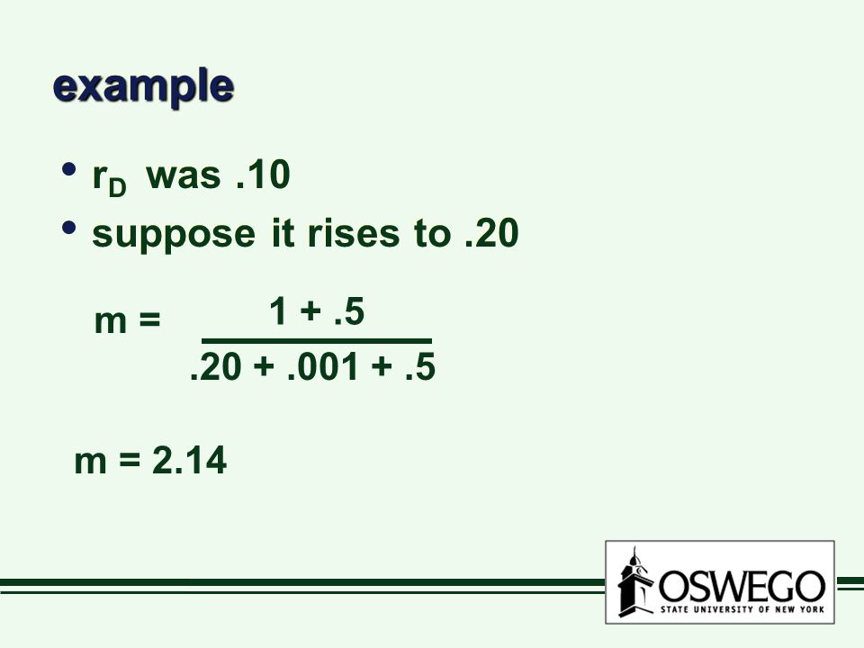 exampleexample r D was.10 suppose it rises to.20 r D was.10 suppose it rises to.20 m = 2.14 m =