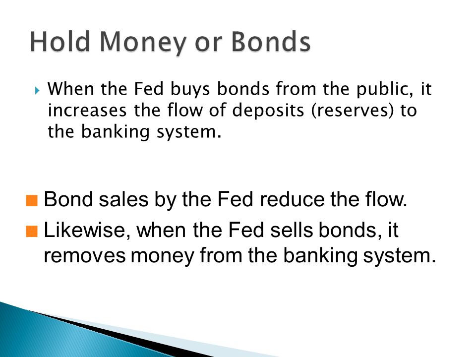  When the Fed buys bonds from the public, it increases the flow of deposits (reserves) to the banking system.