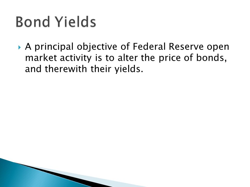  A principal objective of Federal Reserve open market activity is to alter the price of bonds, and therewith their yields.