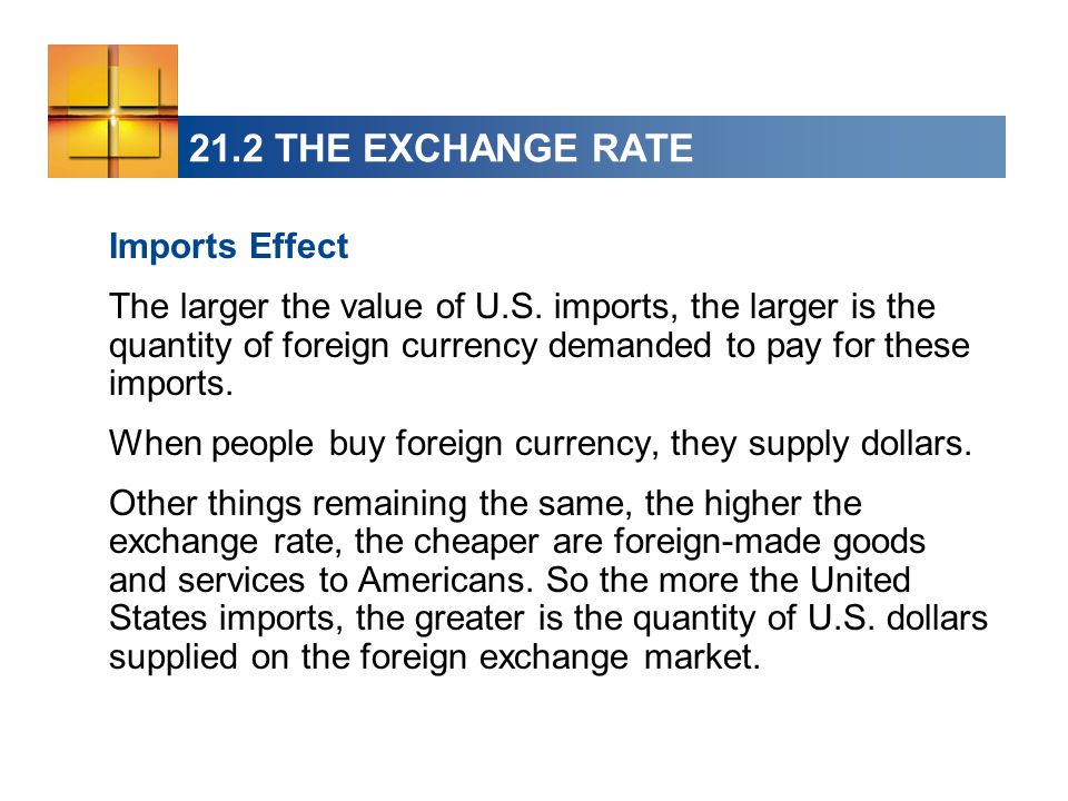 21.2 THE EXCHANGE RATE Imports Effect The larger the value of U.S.