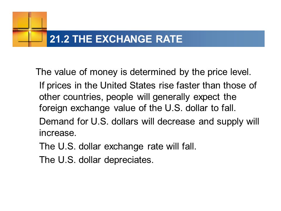 21.2 THE EXCHANGE RATE The value of money is determined by the price level.