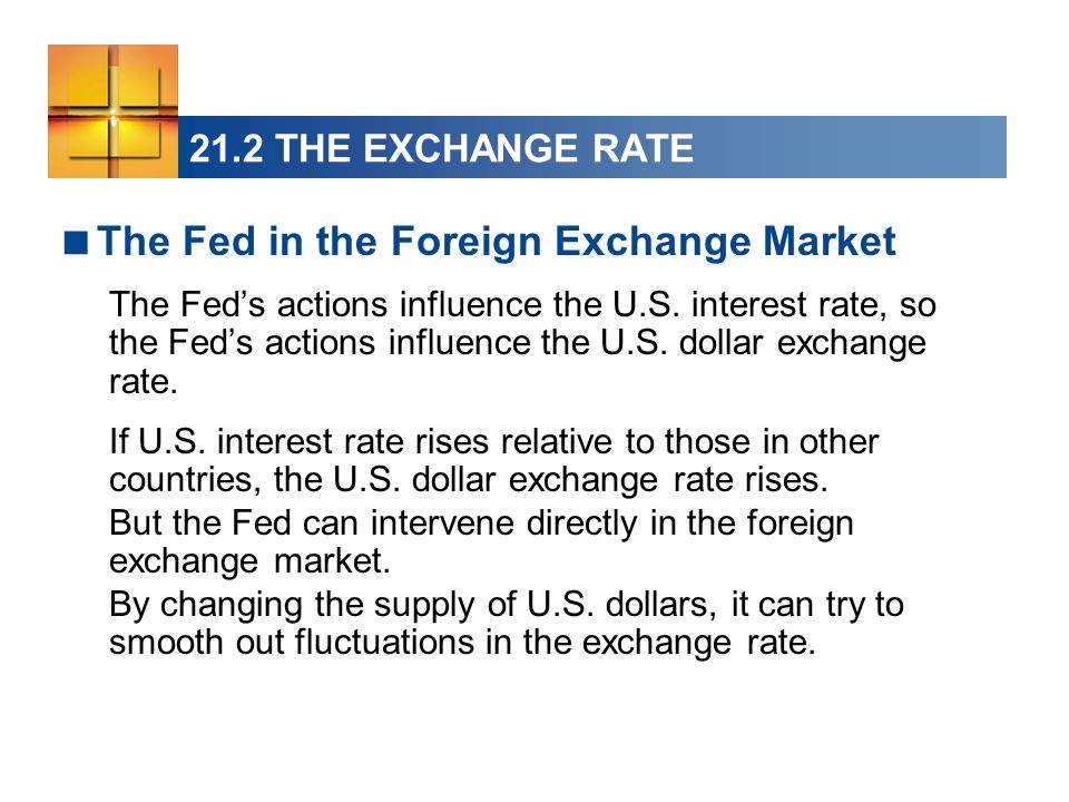 21.2 THE EXCHANGE RATE  The Fed in the Foreign Exchange Market The Fed’s actions influence the U.S.