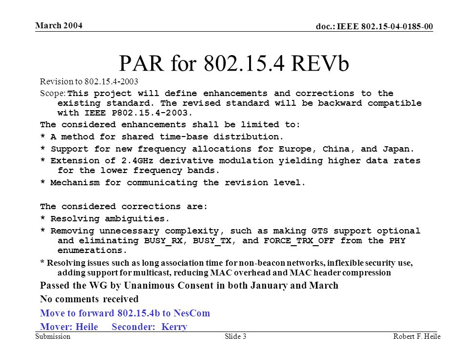doc.: IEEE Submission March 2004 Robert F.