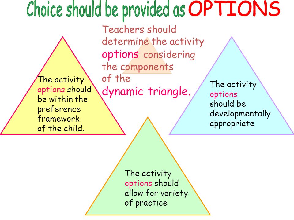 Teachers should determine the activity options considering the components of the dynamic triangle.