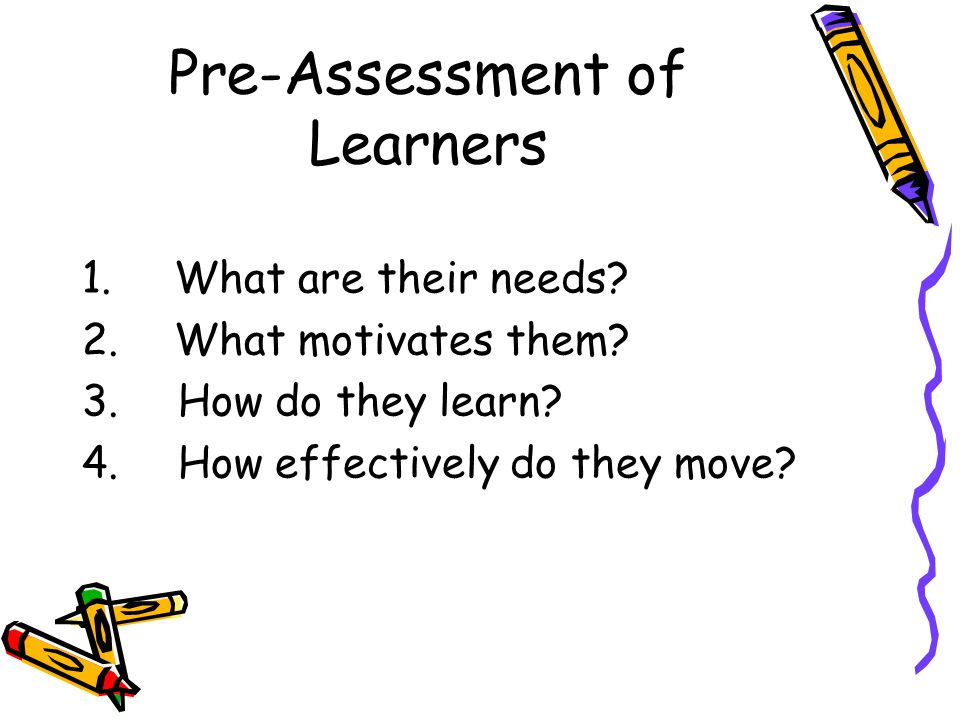 Pre-Assessment of Learners 1. What are their needs.