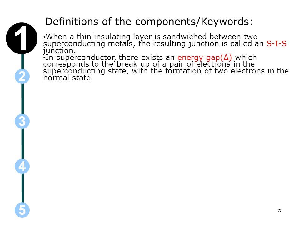 Definitions of the components/Keywords: When a thin insulating layer is sandwiched between two superconducting metals, the resulting junction is called an S-I-S junction.