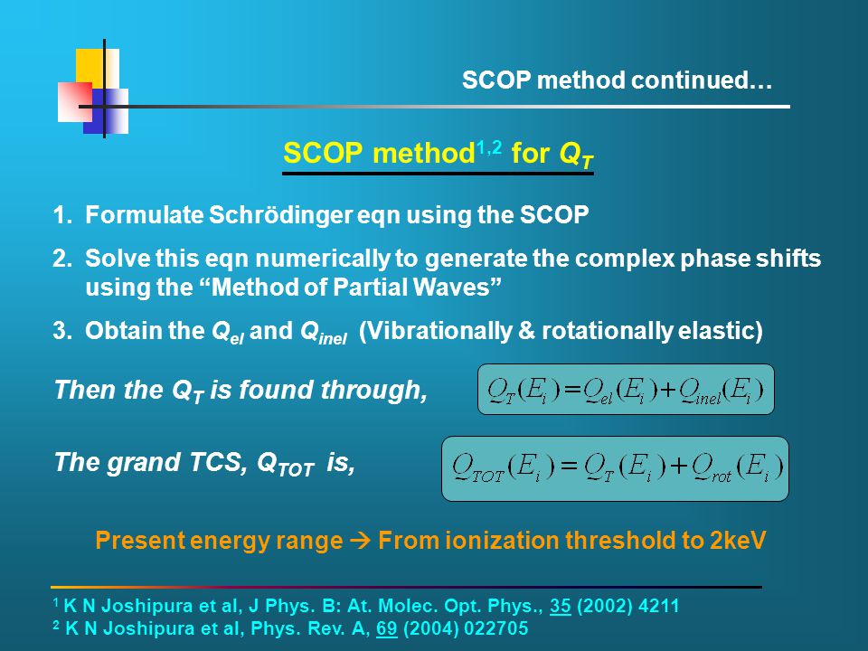 SCOP method 1,2 for Q T 1 K N Joshipura et al, J Phys.