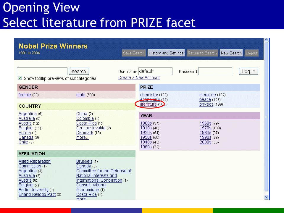 Opening View Select literature from PRIZE facet