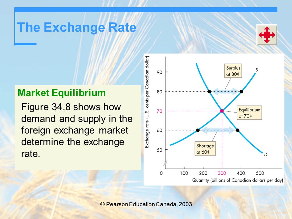 The Exchange Rate Market Equilibrium Figure 34.8 shows how demand and supply in the foreign exchange market determine the exchange rate.