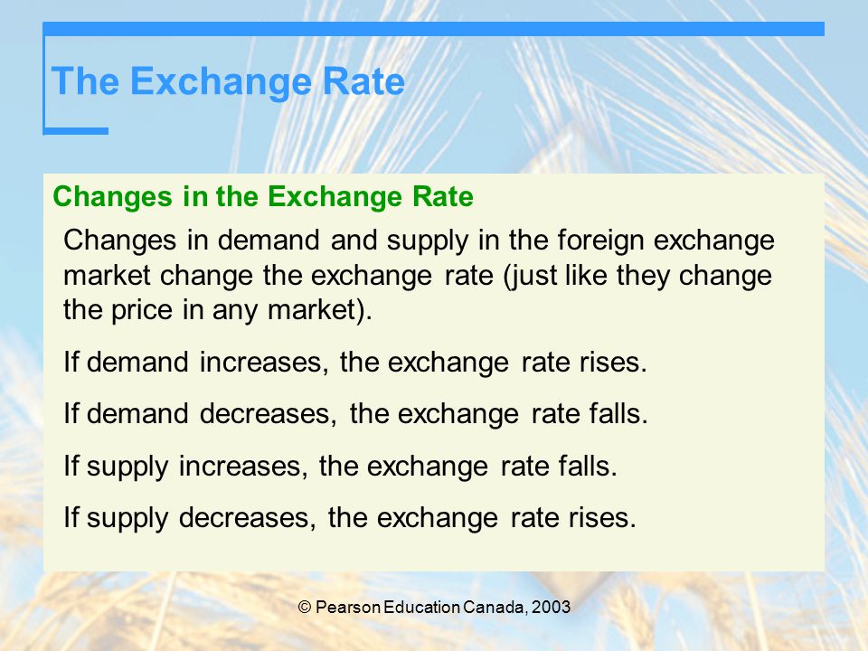 The Exchange Rate Changes in the Exchange Rate Changes in demand and supply in the foreign exchange market change the exchange rate (just like they change the price in any market).