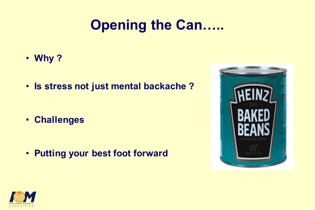 Opening the Can….. Why . Is stress not just mental backache .