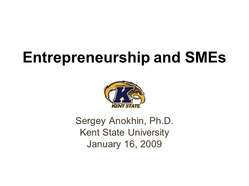 Entrepreneurship and SMEs Sergey Anokhin, Ph.D. Kent State University January 16, 2009