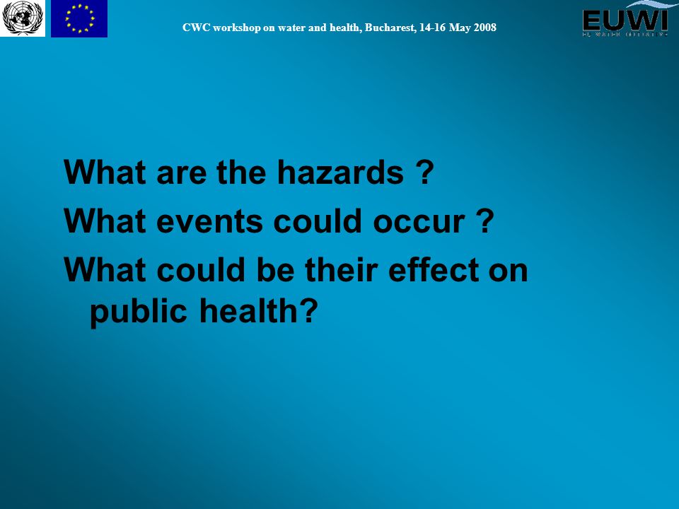 CWC workshop on water and health, Bucharest, May 2008 What are the hazards .