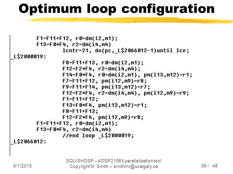 6/1/2015 SQUISHDSP -- ADSP2106X parallelization tool Copyright M.