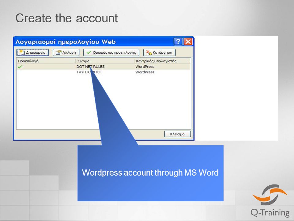 Create the account Wordpress account through MS Word