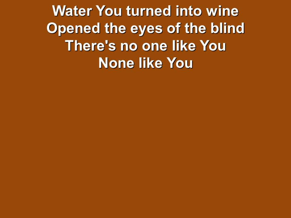 Water You turned into wine Opened the eyes of the blind There s no one like You None like You