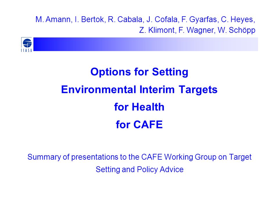 Options for Setting Environmental Interim Targets for Health for CAFE Summary of presentations to the CAFE Working Group on Target Setting and Policy Advice M.