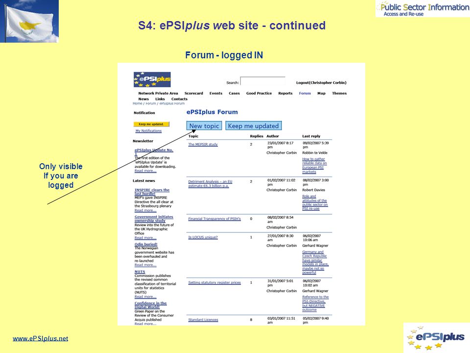 Forum - logged IN S4: ePSIplus web site - continued Only visible If you are logged