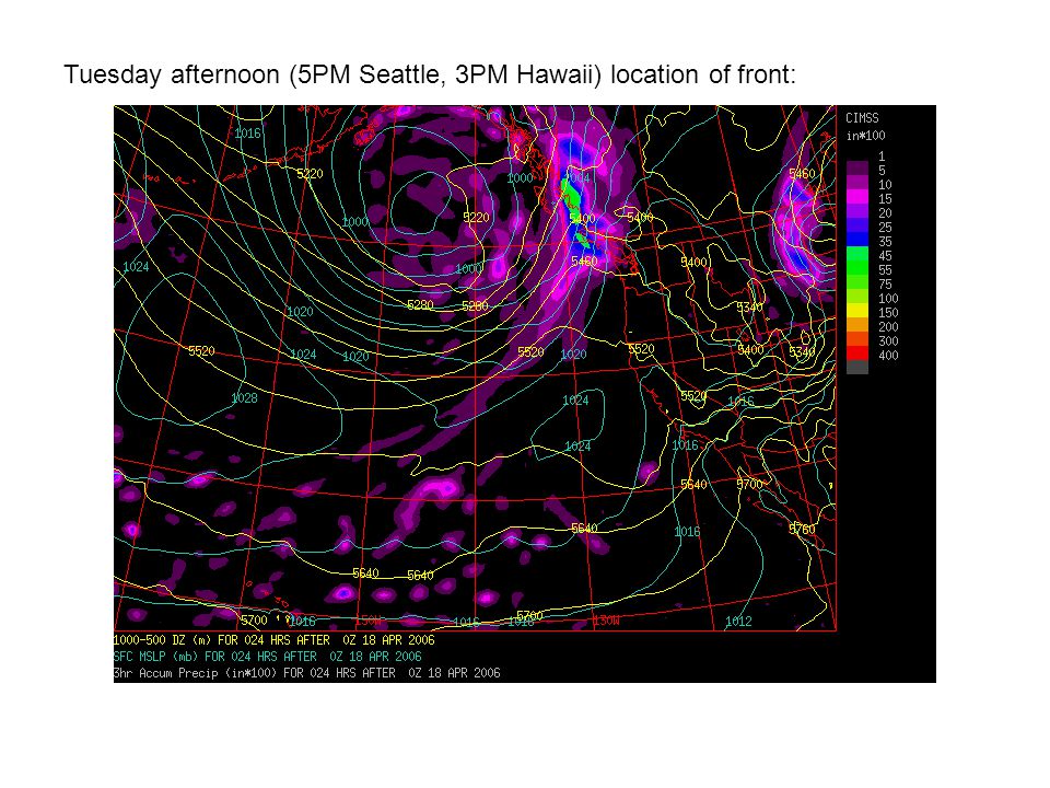 Tuesday afternoon (5PM Seattle, 3PM Hawaii) location of front: