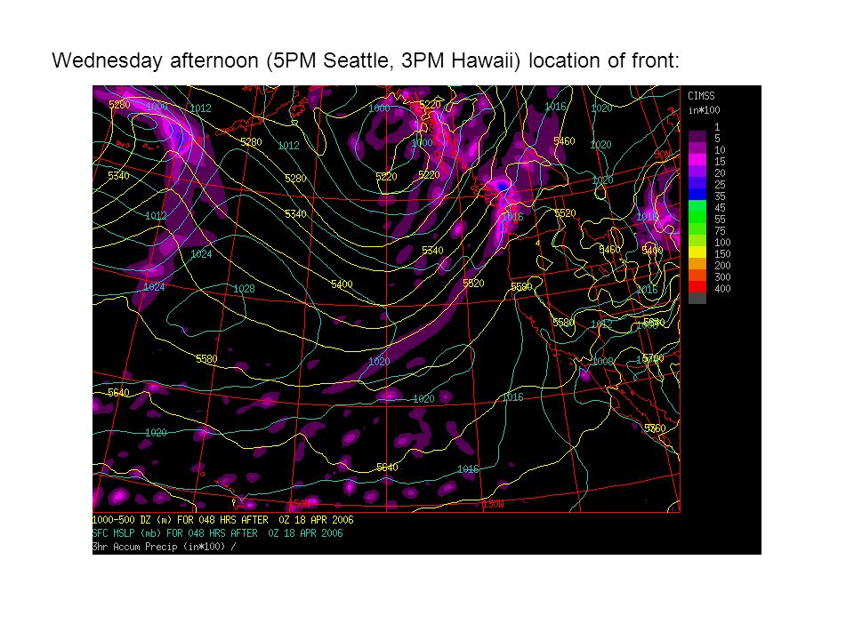 Wednesday afternoon (5PM Seattle, 3PM Hawaii) location of front: