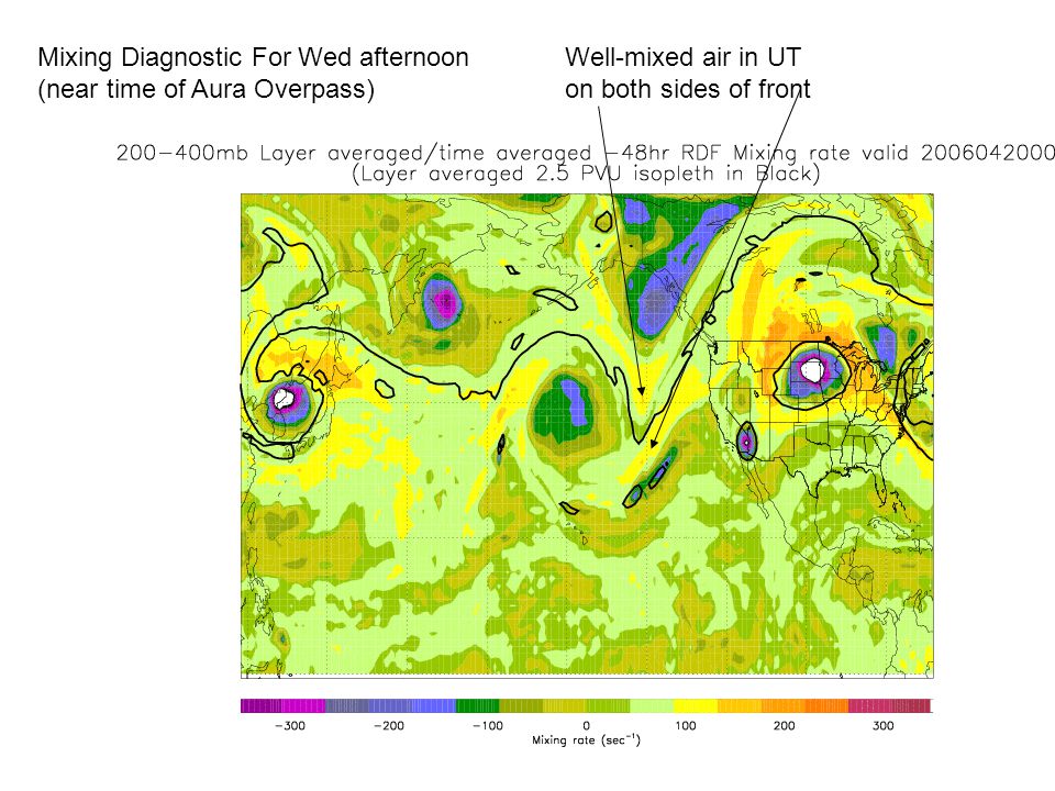 Mixing Diagnostic For Wed afternoon (near time of Aura Overpass) Well-mixed air in UT on both sides of front