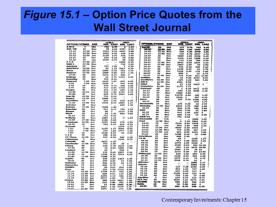 Contemporary Investments: Chapter 15 Figure 15.1 – Option Price Quotes from the Wall Street Journal