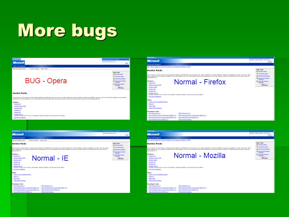 More bugs BUG - Opera Normal - Firefox Normal - IE Normal - Mozilla