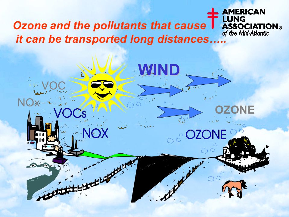 WIND Ozone and the pollutants that cause it can be transported long distances….. OZONE VOC NOx