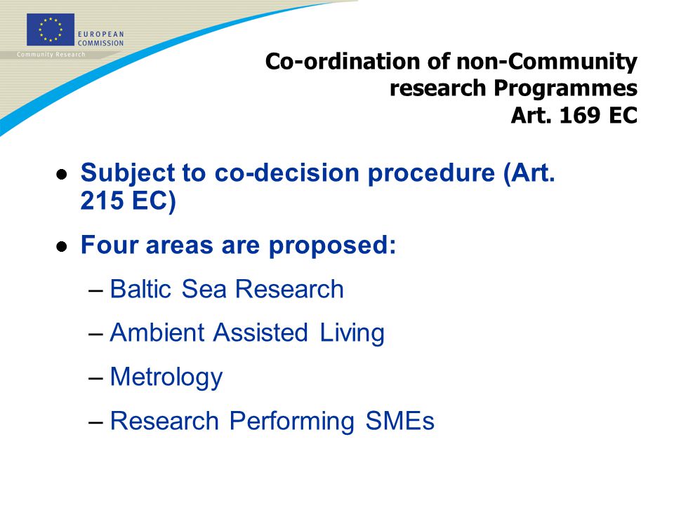 Co-ordination of non-Community research Programmes Art.